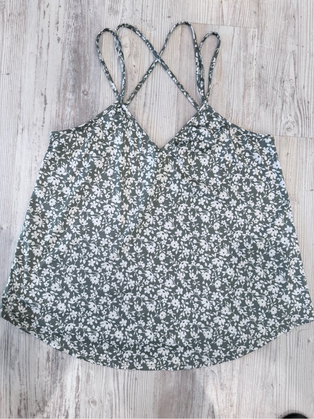 Papermoon Olive Green and White Floral Spaghetti Strap Camisole